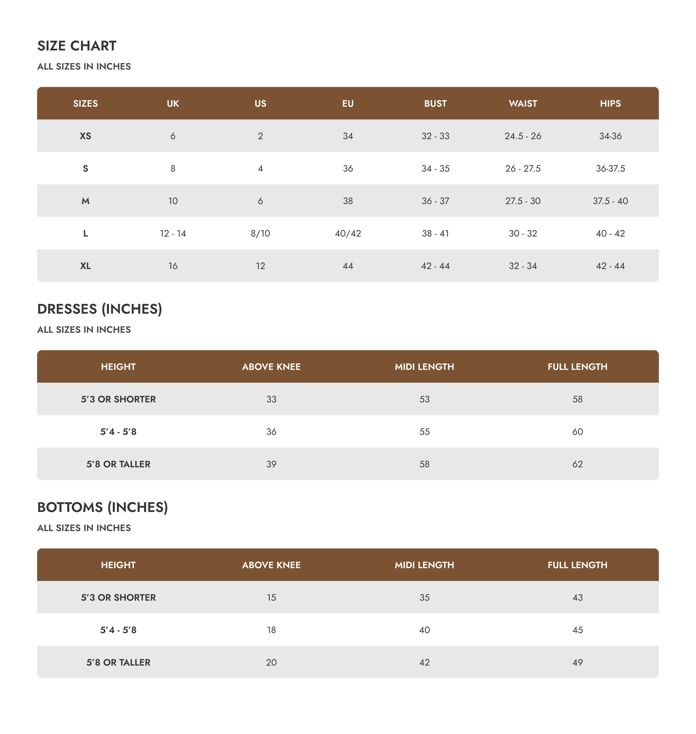 size chart